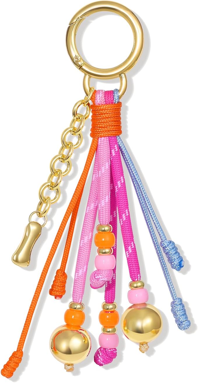 KissYan Christmas Initial Bag Charm for Women, Colorful Rope Purse Keychain With Puffy Letter, Handbag Charm for Backpack