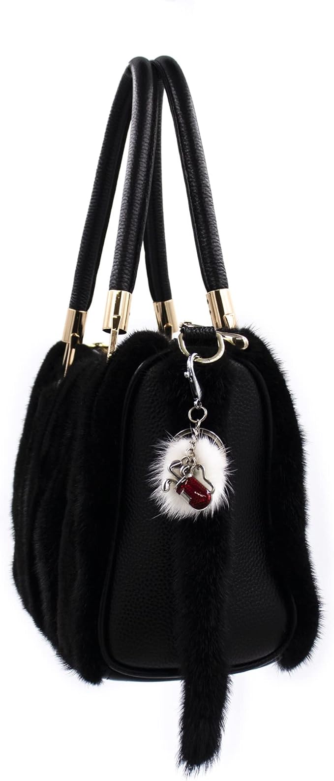 surell Golf Clubs in Bag Keychain with Mink Fur Pom - Sports Key Chain Golf Charm - For Keys, Belt, Purse, Bag and More