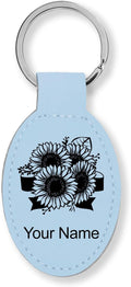 LaserGram Oval Keychain, Sunflowers, Personalized Engraving Included