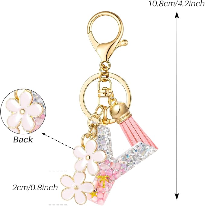 SELOVO Girls Pink Flower Chain Cute Keychain Initial Keychain Key Chain for Women