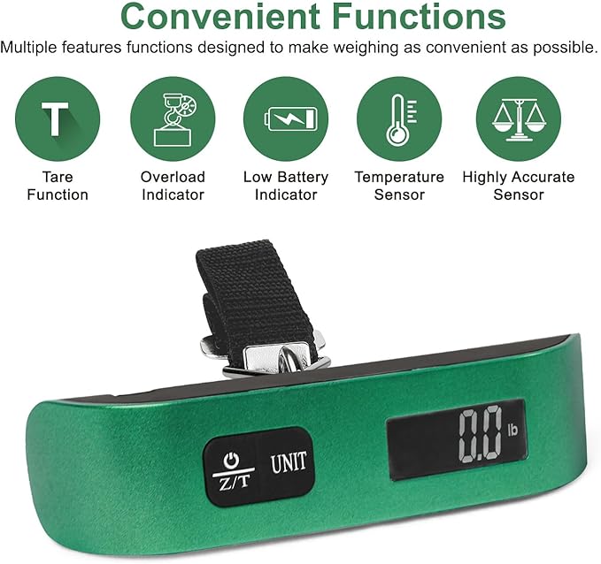 travel inspira Luggage Scale, Portable Digital Hanging Baggage Scale for Travel, Suitcase Weight Scale with Rubber Paint, 110 Pounds, Battery Included