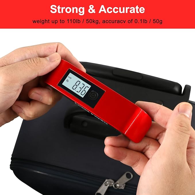 travel inspira Luggage Scale, Portable Digital Hanging Baggage Scale for Travel, Suitcase Weight Scale with Rubber Paint, 110 Pounds, Battery Included