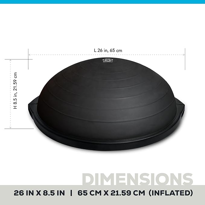 Bosu Balance Ball Exercise Trainer, Home Gym Equipment w/ Guided Workouts & Pump, 26", Blue - Inflatable Fitness Platform for Strength Training, Standing, Balancing, and Core Workout