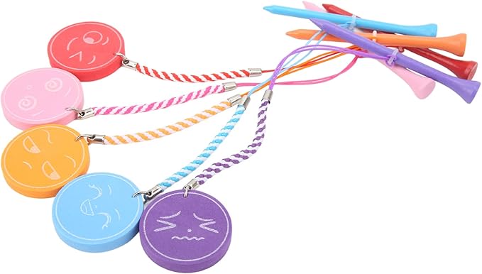 5Pcs 3 1/4 Inch Golf Wooden Tees with Anti Loss Rope Magnetic EVA Foam Multi Color Expression Pattern