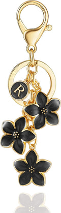 XGALBLA White/Pink/Black Big Cute Flower Initial Letter Keychain for Women, Flower Bag Charms Enameled Keychain Handbag Purse