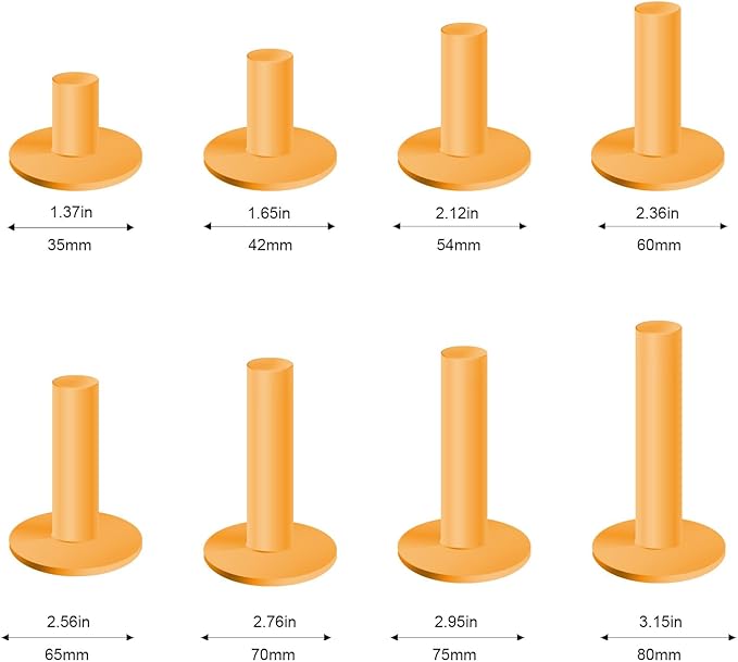 Rubber Golf Tees for Mats & Indoor Golf Simulators - 8 Pack Mixed Size for Driving Range & Indoor and Outdoor Golf Hitting Mats (US Sizes, 8 Sizes)