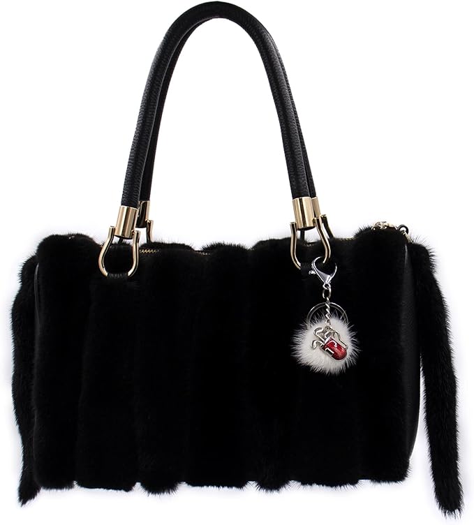 surell Golf Clubs in Bag Keychain with Mink Fur Pom - Sports Key Chain Golf Charm - For Keys, Belt, Purse, Bag and More
