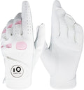 FINGER TEN Women’s Leather Golf Glove with Ball Marker Ladies Gloves Left Right Handed Golfer Extra Grip 1 Pack, Left Right Hand Pink Fit Woman Girl, Size Small Medium Large XL