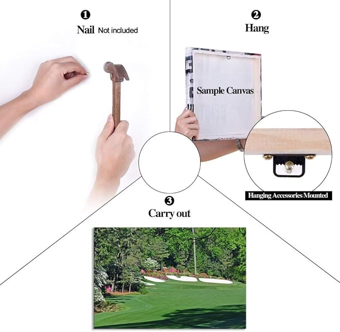 Augusta Golf Course Wall Art for Living Room Bedroom Bathroom Home Decorations Golf Art Golf Course Poster Picture Framed Artwork Canvas Prints Framed Ready to Hang(12''H x 16''W)