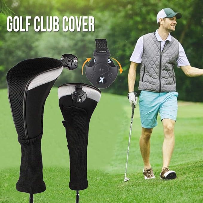 Golf Club Head Covers for Woods and Driver Hybrids Fairway Value Pack Protective Clubs Headcovers with Interchangeable No.Tags 1 3 5