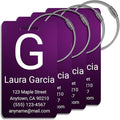 Personalized Luggage Tags for Suitcases 4 Pack – Custom Metal Name Tag for Travel, Golf Bag, and Baggage – Durable Aluminum Luggage Name Tags (Purple, Vertical)