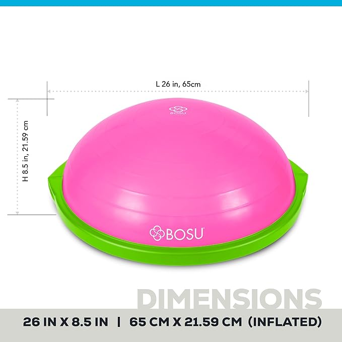 Bosu Balance Ball Exercise Trainer, Home Gym Equipment w/ Guided Workouts & Pump, 26", Blue - Inflatable Fitness Platform for Strength Training, Standing, Balancing, and Core Workout