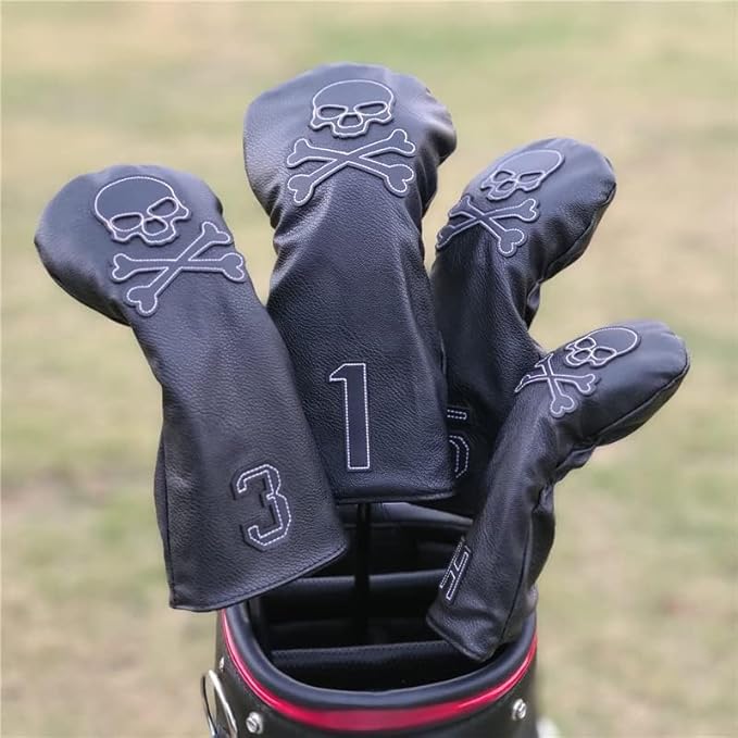 4 Pcs Golf Club Head Covers PU Leather Skull Golf Club Covers for Drivers, Fairway Woods, and Hybrids Fit Most Golf Clubs Golf Headcovers Set
