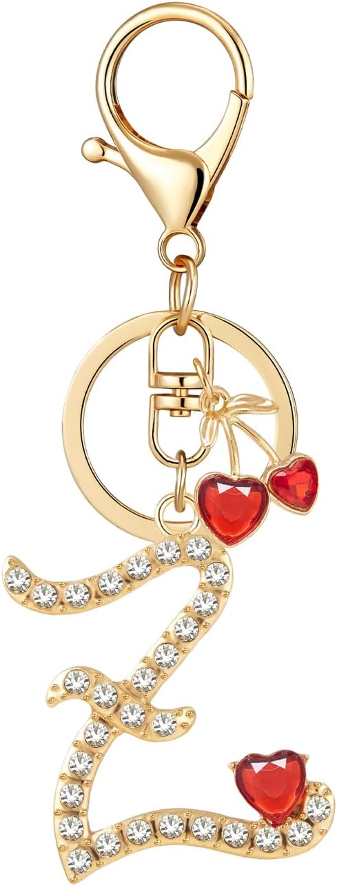 Gold Plated Alphabet Initial Letter Keyring Keychain for Women Girls Crystal Key Chains for Wallet Backpack Bag Charm