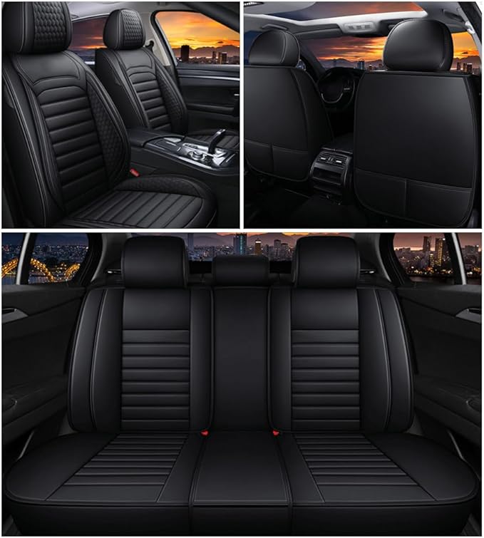 Leather Car Seat Covers for Volkswagen Golf 2001-2021,Car Seat Covers Full Set,Seat Covers with Safety,Waterproof Seat Cover Compatible Airbag(5pcs Black Standard)