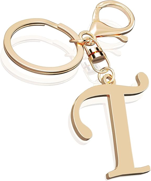 Cute Stainless Steel Gold Initial Letter Keychain for Women Girl, Charms for Key Handbag Backpack Bag, Personalized Gift