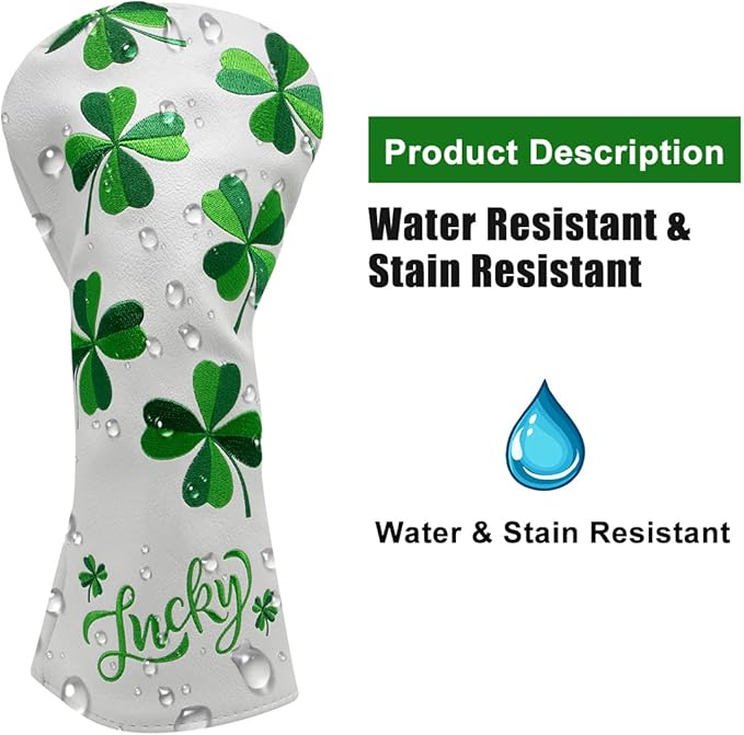 Golf Headcovers Live Lucky Golf Driver Covers Advanced Embroidery Fairway Wood Covers Hybrid Covers Mallet Blade Putter Head Covers Premium Leather Shamrock Golf Club Covers