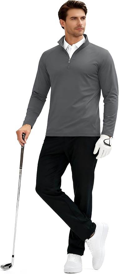 TACVASEN Men's Quarter Zip Pullover Fleece Lined Thermal Long Sleeve Golf Shirt 1/4 Zip Warm Winter Sweatshirts