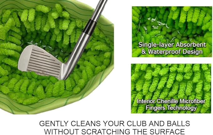 FAR&STRAIGHT Golf Club & Ball Cleaning Pouch – Soft Microfiber Interior for Gentle Cleaning – Clip-On, Waterproof Bag