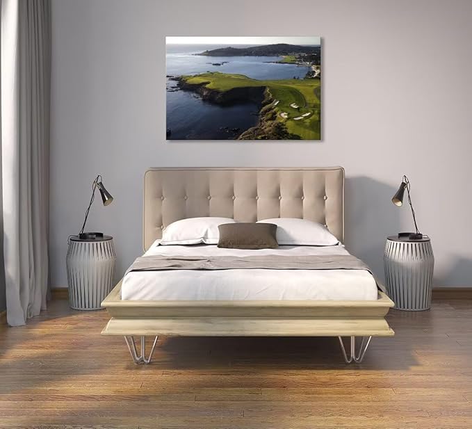 Pebble Beach Golf Course Wall Art Pictures - Pebble Beach Wall Art for Living Room Bedroom Bathroom Home Decorations Framed Artwork Canvas Prints Ready to Hang(18''H x 24''W)