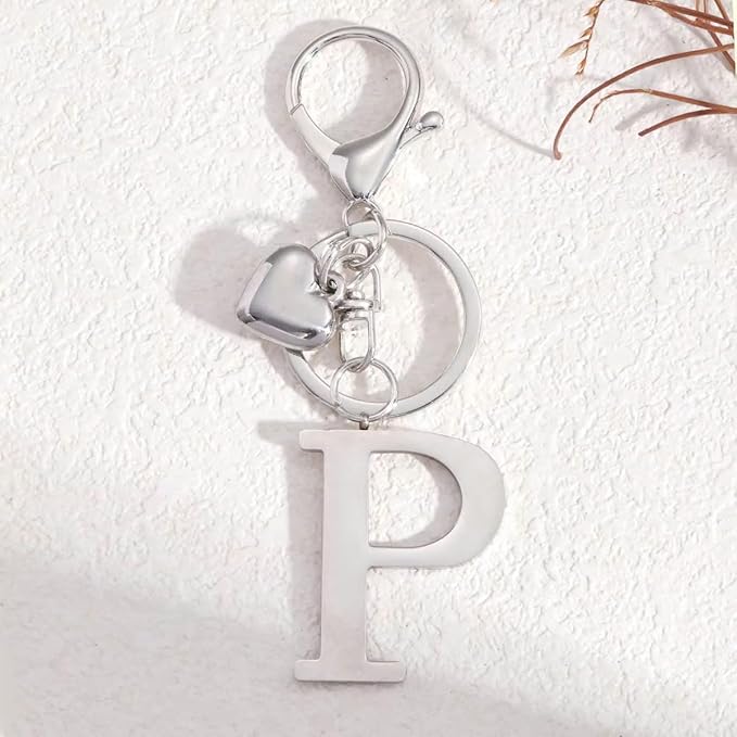 Metal Heart Alphabet Keychain for Women, Girls - Cute Initial Letter Accessories for Purse, Bag Charms and Backpack