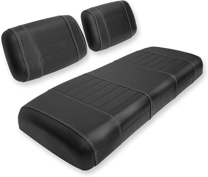 Golf Cart Seat Covers fits Club Car Precedent/DS/EZGO RXV/TXT/Yamaha Front Rear Seat Cushion，Black Leather Custom Stripe Soft Comfortable/Anti-Scratch/Easy to Clean