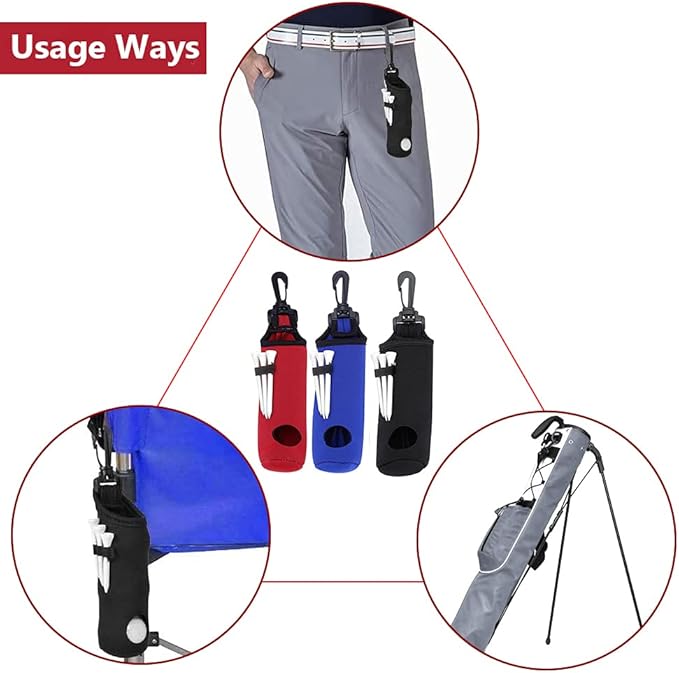 2 Pack Golf Ball Carry Bag Golf Tee Holder Pouch with Light Weight Hook Portable Golf Ball Storage Bag for 3 Golf Ball 3 Tees