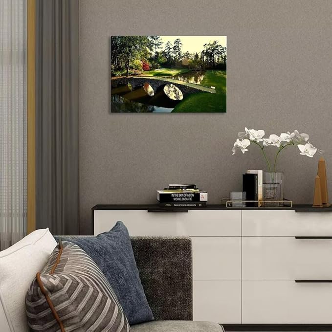 chenchenArt Augusta National Golf Course Wall Art for Living Room Bedroom Bathroom Home Decorations Golf Art Golf Picture Poster Canvas Prints Framed Ready to Hang(24''H x 36''W)