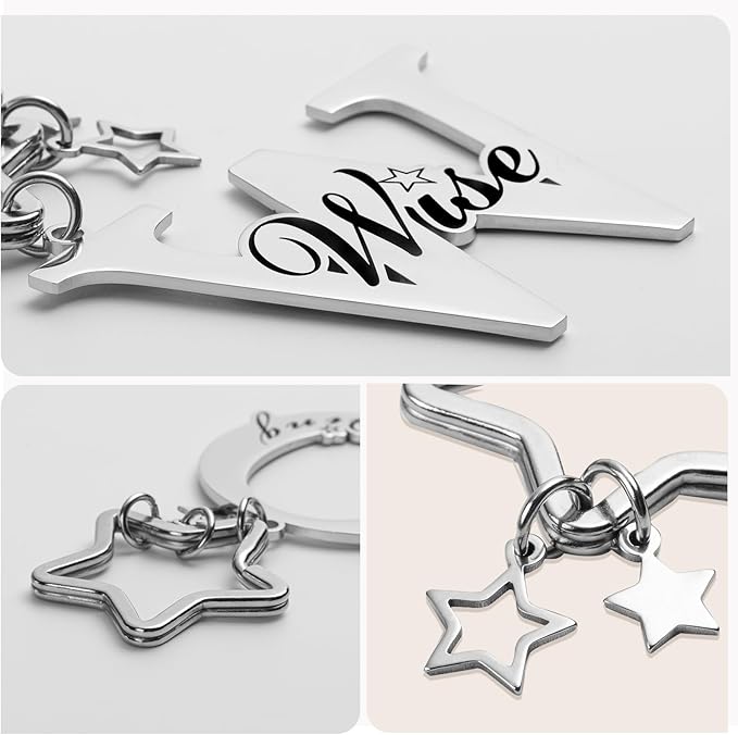 Qunrwe Stainless Steel Initial Letter A-Z Keychain,Inspirational Gifts for Women Men Friends Daughter Son Sister Dad Mom