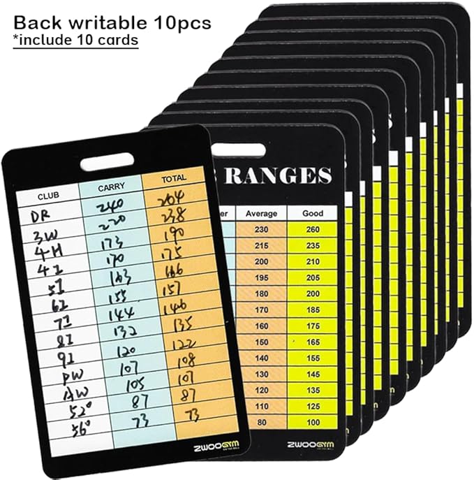 Golf Club Distance Range Cards with Holder, Back Writable Yardage Matrix Chart for Beginner to Advanced Players