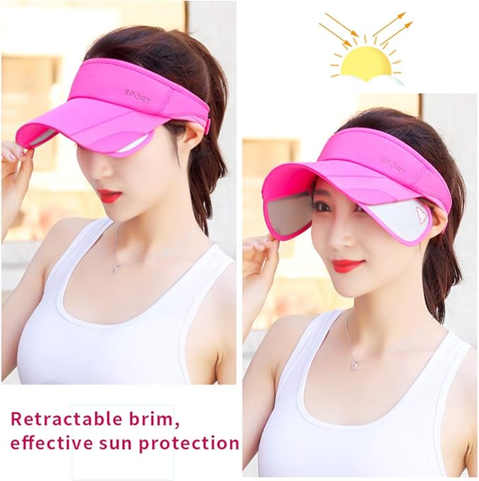 Summer Sun Visor Hat - Women Adjustable Golf Cap with Retractable Brim, UV Protection Beach/Tennis Sport Hat