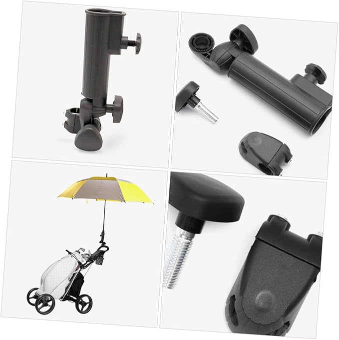 Adjustable Golf Cart Umbrella Holder with Double Bolt Clamp Plastic Stand for Rain and Sun Protection Fits Rounded Handle Umbrellas Stable Mounting Accessory for Golf Trolleys