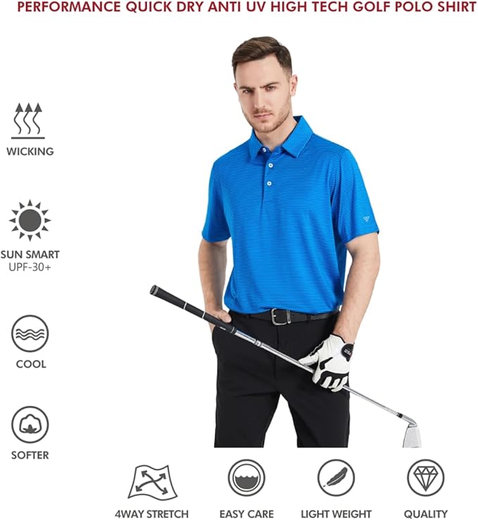 Golf Shirts for Men Dry Fit Short Sleeve Print Performance Moisture Wicking Polo Shirt