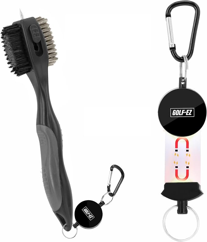 Magnetic Oversized Golf Club Cleaning Brush - 2X Bigger Brush Head with Quick Release and Retractable Groove Cleaner