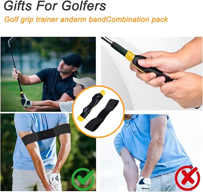 Golf Grip Trainer - Improve Grip, Swing & Hand Position for All Golfers Golf Swing Training Aid - Swing Correcting Arm Band