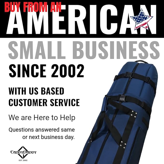 CaddyDaddy First Class Military Grade Ballistic Nylon Travel Cover with EVA Dense Foam Top Padding 2 Year Full Replacement Coverage Self Standing Base XL Wheels Case for Transporting Clubs on Airlines
