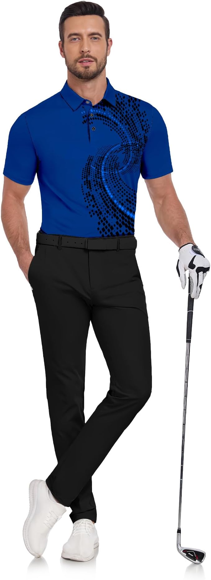 JACKETOWN Mens Polo Shirts Short Sleeve Print Dry Fit Performance Moisture Wicking Casual Collared Golf Shirts