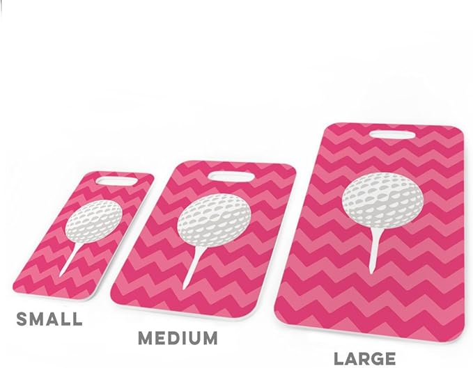 ChalkTalkSPORTS Golf Luggage & Bag Tag | Golf Ball and Tee | Custom Info on Back | Small | Pink
