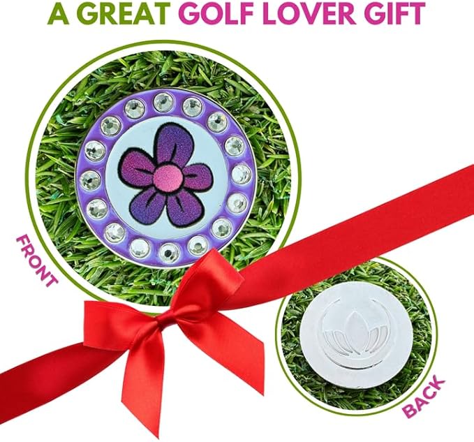Bling Golf Ball Marker Hat Clip | Magnetic Ball Marker for Women | Stylish Golf Hat Clip Ball Marker for Female Golfers Fun Gift Idea with Strong Magnet for Hat, Visor, Golf Accessories