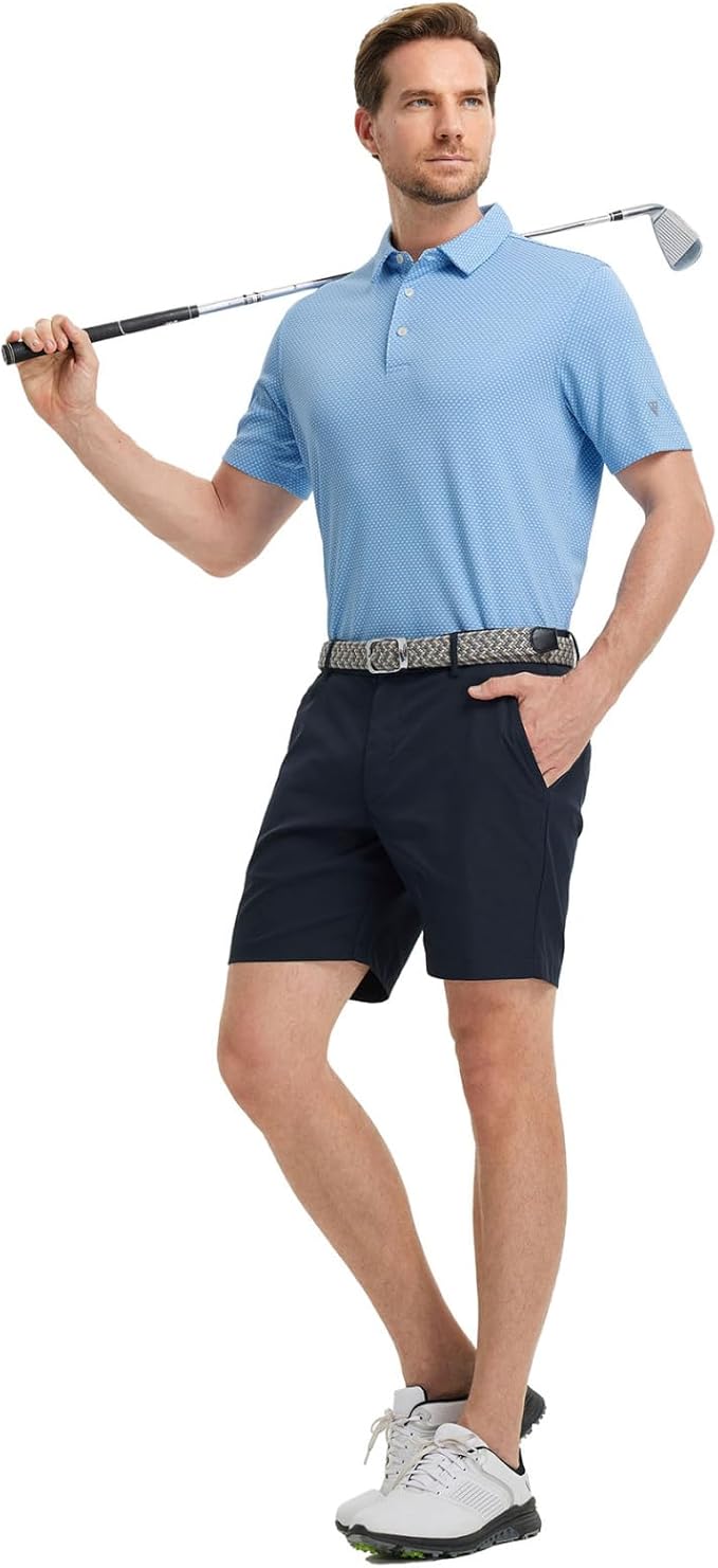 M MAELREG Golf Shirts for Men Moisture Wicking Jacquard Breathable Performance Dry Fit Collared Mens Polo Shirts Short Sleeve