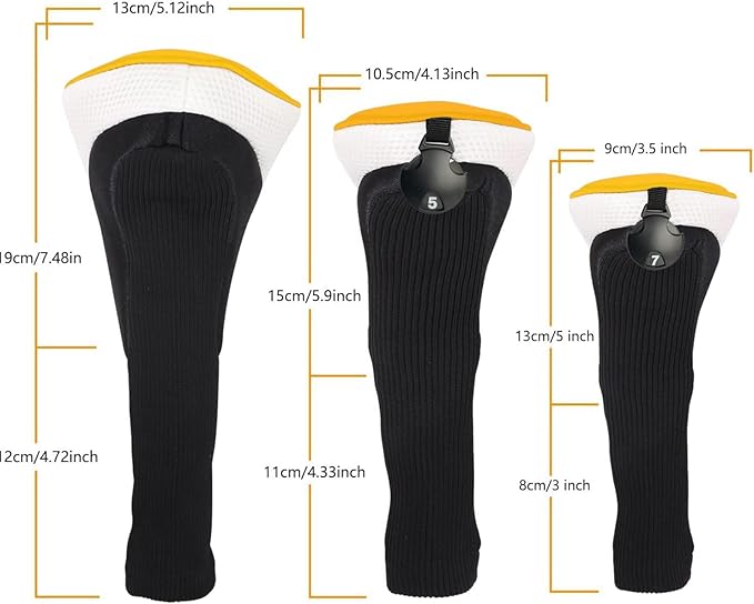 3pcs Nylon Golf Head Covers with Interchangeable Tags, Elastic Self-Fixing Closure, Durable Golf Accessories for Fairway & Driver Clubs