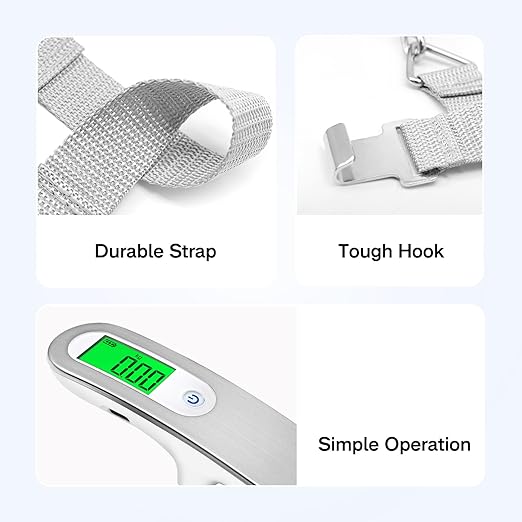 Rechargeable Luggage Scale with Strap & Type-C Port - Portable, Digital, High-Precision, and Ideal for Backpacks, Suitcases, and Carry-Ons - Up to 110lb/50kg Capacity -Strap