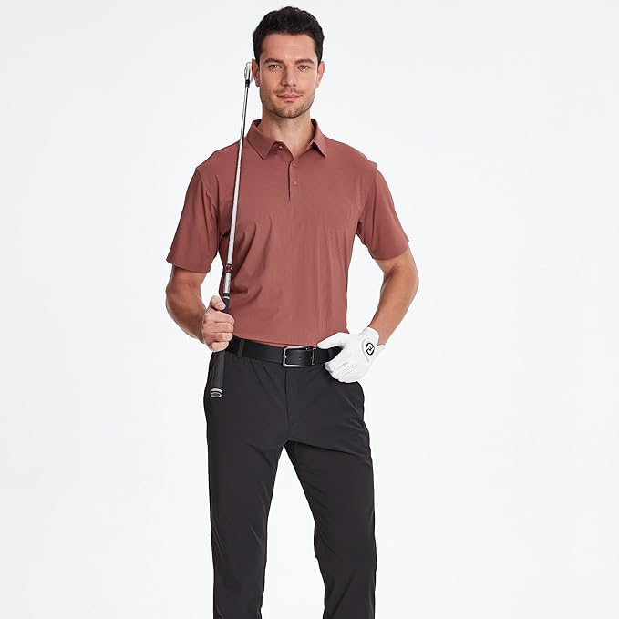 Esabel.C Golf Shirts for Men Dry Fit Performance Short Sleeve Print Moisture Wicking Collared Shirt