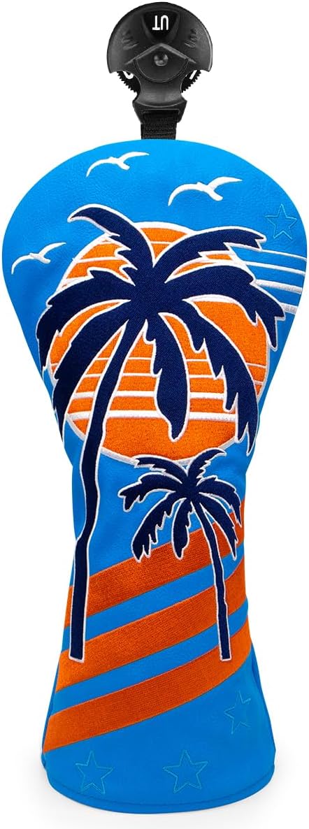 Montela Golf Club Covers Summer Coconut Tree Golf Putter Cover Driver Cover Fariway Wood Headcover Hybrid Covers Mallet Putter Headcover Blade Golf Headcover for Most Brand
