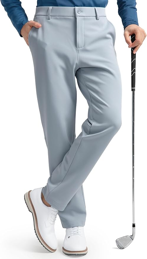 HISDERN Heat 701 Men's Thermal Golf Pants Stretch Fleece 30"/32" No Iron Comfy for Winter Business Casual with Pocket