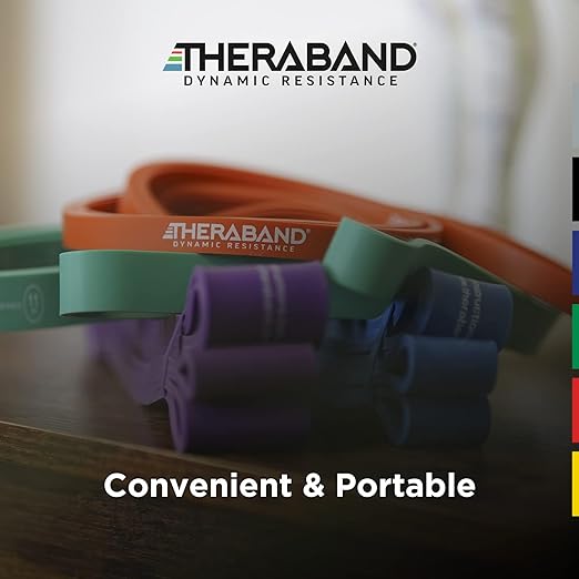 THERABAND High Resistance Bands, Set of 2 Elastic Super Bands for Improving Flexibility, Injury Rehab, & Full Body Workouts, Heavy Duty Stretch Bands for Lifting, 1 Light & 1 Medium Band