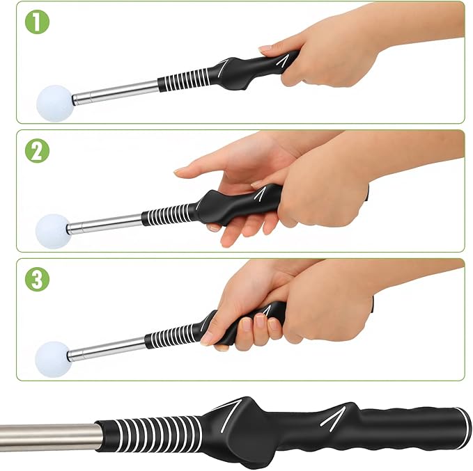 Golf Grip Trainer with Click Feedback – Retractable Swing Training Aid for Tempo, Wrist Position & Rhythm, Includes Arm Band for Right/Left Handed, Indoor Home Practice