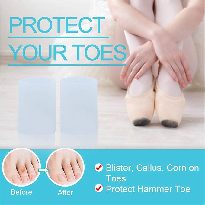 Povihome Toe Sleeves, Toe Protectors, 10 Pack Toe Tube Pads for Hammer Toe,Stubbed Toe,Corns, Calluses Protect