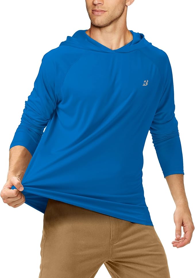 Roadbox UPF 50+ Fishing Shirts for Men, Long Sleeve UV Sun Protection Hoodie, Outdoor Hiking Running Swimming Rash Guard