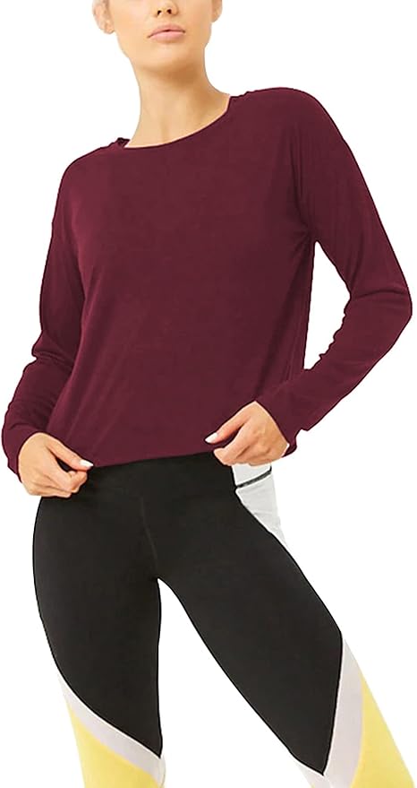 Bestisun Long Sleeve Workout Shirts Yoga Dance Tops Open Back Athletic Clothes for Women